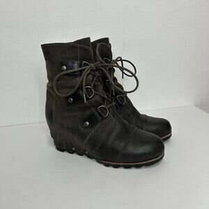 Sorel Joan of Arctic Wedge Womens Size 9.5 / 40.5 Leather Brown Ankle Boots